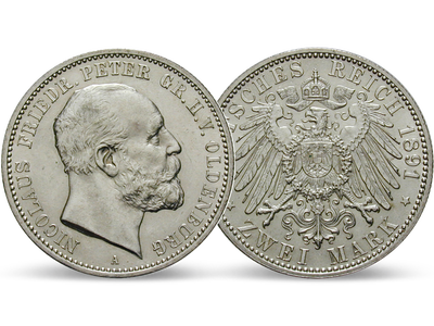 Deutsches Reich / Oldenburg 2 Mark 1891 Großherzog Nicolaus Friedrich Peter