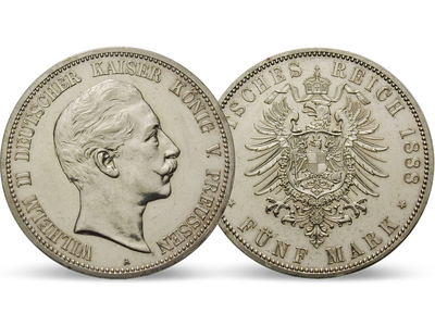 Deutsches Reich / Preußen 5 Mark 1888 Kaiser Wilhelm II.
