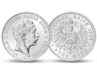 Die größte Silbermünze Wilhelms II. − Preußen, 5 Mark Silber 1891-1908