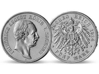 Deutsches Reich / Sachsen 5 Mark 1907-1914 König Friedrich August III.
