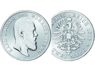 Deutsches Reich / Württemberg 2 Mark 1876-1888 König Karl