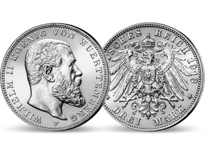 Deutsches Reich / Württemberg 3 Mark 1908-1914 König Wilhelm II.