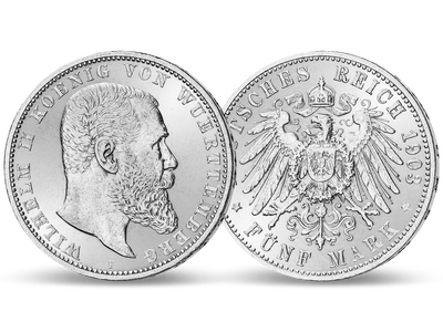 Deutsches Reich / Württemberg 5 Mark 1892-1913 König Wilhelm II.