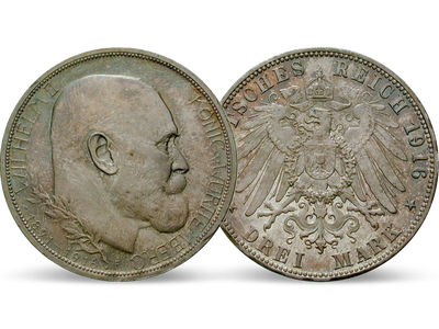 Deutsches Reich / Württemberg 3 Mark 1916 König Wilhelm II.