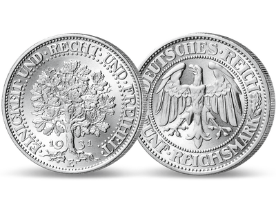 Deutschlands schönste Kursmünze! − 5 Mark Eichbaum in Silber 1927-1933