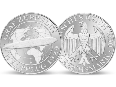 Original-Silbermünze zum Weltflug des 