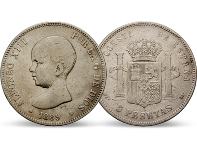 Spanien 5 Peseten 1888-1892 Alfonso XIII. - Baby -