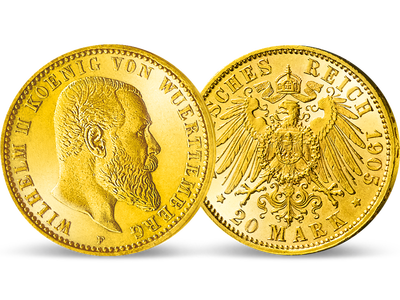 Der letzte König Württembergs − Wilhelm II. 20 Mark Gold 1894-1914