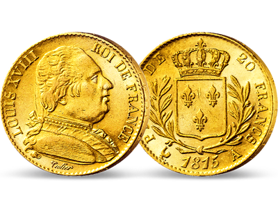 Ludwig XVIII. prägt sein erstes Gold − Frankreich, 20 Francs 1814/1815