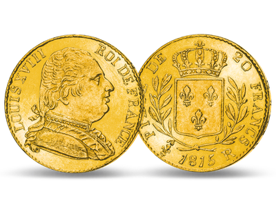 Französischer König, englische Münze – 20 Francs 1815 König Ludwig XVIII.
