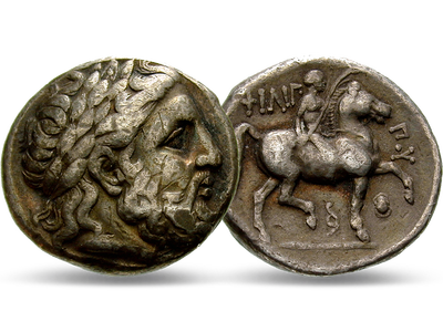 Olympias Siegesreiter aus Makedonien − Philipp, Tetradrachme um 330 v.Chr.