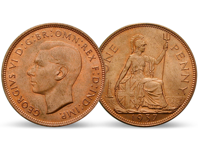 Erster Bronze-Penny von Georg VI. − Großbritannien, Penny 1937