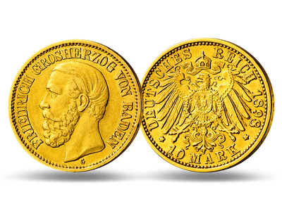 Des Kaisers Schwiegersohn in Gold − Baden, Friedrich I. 10 Mark ab 1890
