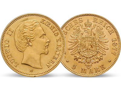 Bayerns einziges 5-Mark-Stück in Gold − Ludwig II. 5 Mark 1877-1878