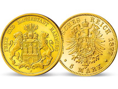 Hamburgs einzige 5-Mark-Goldmünze − 5 Mark Stadtwappen 1877