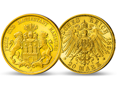 Hamburgs Stadtwappen in Gold − 20 Mark 1893-1913