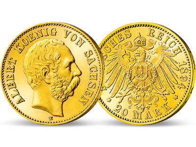 Eine goldene Erinnerung an Sachsen − Albert, 20 Mark 1894-1895