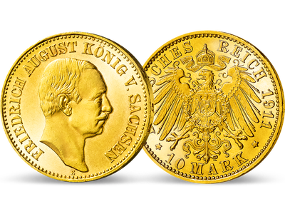 Sachsens letzte 10 Mark aus Gold − Friedrich August III. 10 Mark 1905-12 