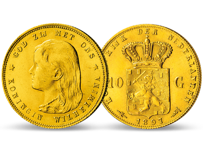 Wilhelminas erste 10-Goldgulden − Niederlande, 10 Gulden 1892-1897