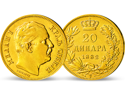 Serbien 20 Dinara 1882 Milan I.