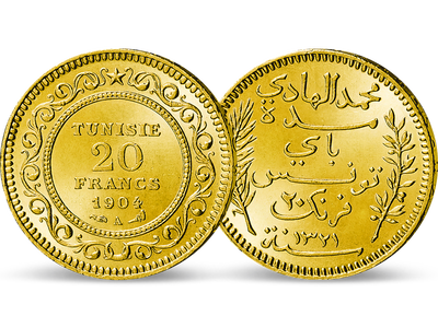Die einzige 20-Francs-Goldmünze Tunesiens