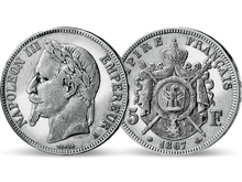 Die 5 Francs Original-Silbermünze von Kaiser Napoleon III.