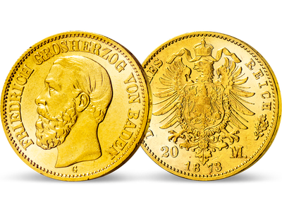 Die erste Gold-Mark aus Baden − Friedrich I., 20 Mark 1872-1873