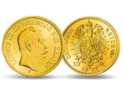 Hessens erste 10 Mark in Gold − Ludwig III. 10 Mark 1872, 1873
