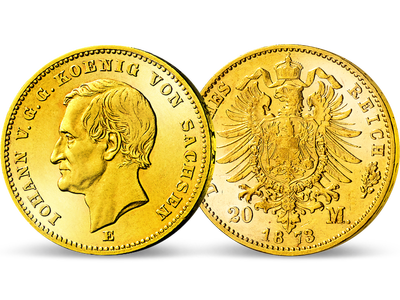 Nur 1873 geprägt − Johann von Sachsen, 20 Mark Gold