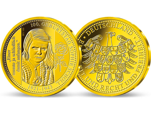 Die Gold-Jahresausgabe „100. Geburtstag Sophie Scholl“ aus der Münze Berlin