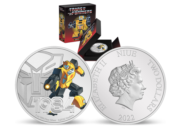 Die offizielle 1-Unzen-Gedenkmünze mit meisterhafter Farbveredelung zu Ehren von „Bumblebee“ aus der „Transformers Series“ der New Zealand Mint!