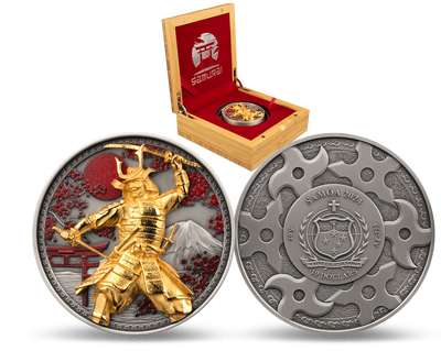 Die 24-Karat vergoldete Samurai-Münze aus 5 Unzen reinstem Silber .999
