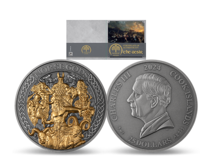 Die 5-Unzen-Silbermünze „Nordische Götter“ mit Goldveredelung!