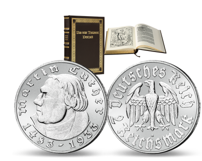 Luther schreibt die deutsche Bibel − 2er-Set 2,5 Reichsmark 1933 mit Bibel