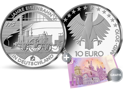 10 Euro Gedenkmünze "175 Jahre Eisenbahn in Deutschland" -  st