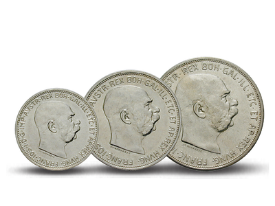 Die letzten Kronen von Franz Joseph − 3er-Set 1,2,5, Kronen 1909-1916