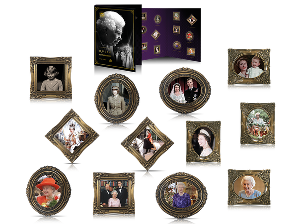 12er-Komplett-Satz – Porträt-Gedenkprägungen „Königin Elizabeth II. – Bilder ihres Lebens“ 