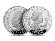 5-Unzen-Silber-Gedenkmünze zu Ehren Queen Elizabeth II. mit erstem Münzporträt von King Charles III.