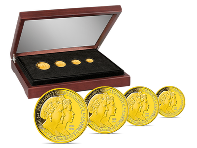 4er-Premium-Goldmünzen-Satz „Doppelporträt Queen Elizabeth II.“