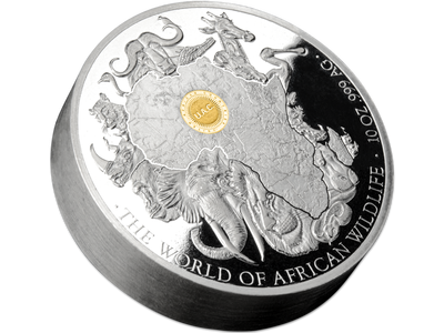 Gigantische 10 Unzen Silbermünze "Tiere Afrikas" 2023 mit Goldveredelung