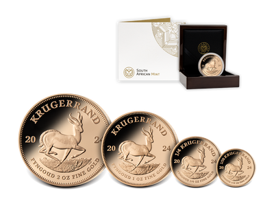 Gold Krügerrand Münzen 2024 PP - 1/10oz - 1/4oz + 1oz + 2oz - Südafrika					
