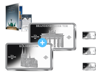 Deutsche Wahrzeichen auf Barren in reinstem Silber - Zum Start 2 für 1!