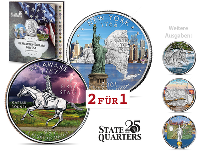 Jubiläums-Kollektion "25 Jahre USA State Quarter Dollars" - farbveredelt