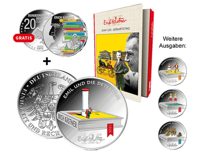 Silber-Edition „Erich Kästner – Zum 125. Geburtstag“ & 20-Euro-Münze gratis