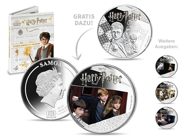 Die offizielle Silbermünze „Harry, Ron & Hermine“ und die gleichnamige Gratis-Gedenkprägung – Ihr Start in die 1-Unzen-Silbermünzen-Kollektion „Harry Potter“