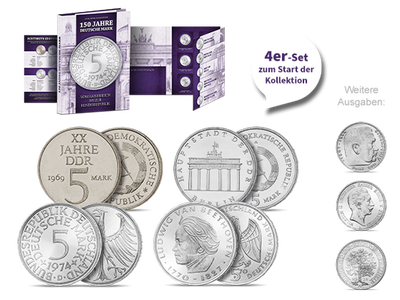 Jubiläums-Kollektion 150 Jahre Deutsche Mark – Deutsche 5-Mark-Münzen