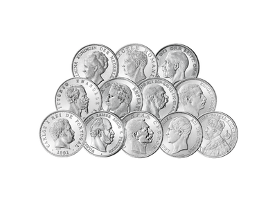 Kaiser und Könige Europas in Silber − 12er-Set Silbermünzen 1849-1944