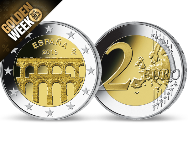 Die 2-Euro-Gedenkmünze 'UNESCO Weltkulturerbe - Aquädukt von Segovia' aus Spanien