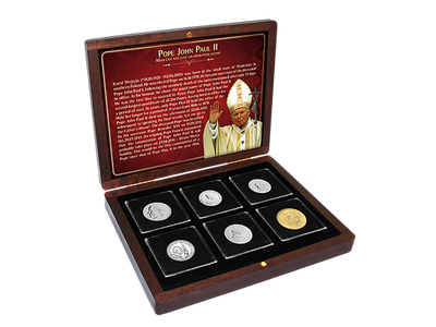 6 vatikanische Münzen mit Porträts des seliggesprochenen Johannes Paul II.