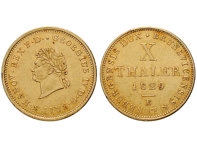 Beeindruckend große 10 Taler Gold − Braunschweig Georg IV. 1821-1830